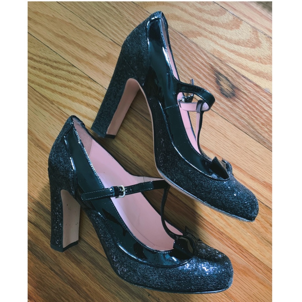 Red Valentino Black T-Strap Glitter Heels - EU 39